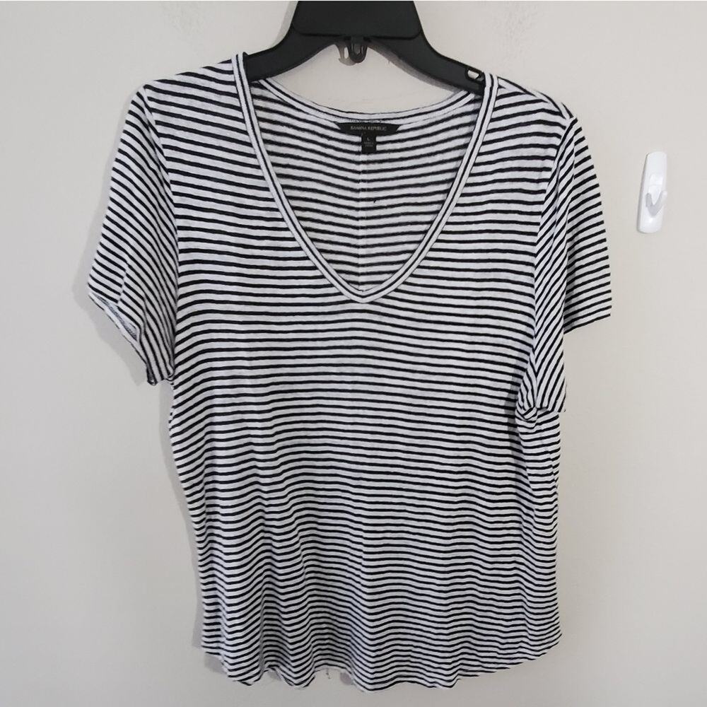 BANANA republic black white‎ striped shirt large
